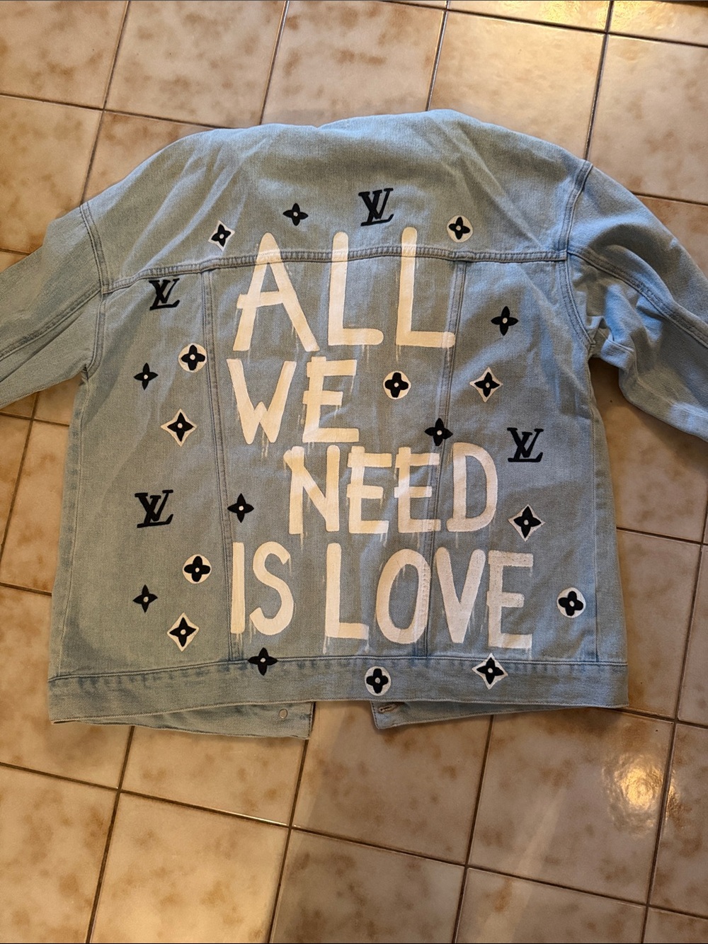 Louis Vuitton Light Blue Denim Jacket with White Back Slogan
